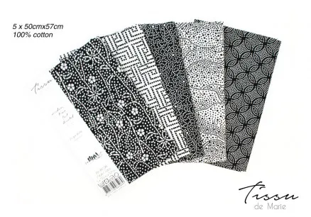 Tissu de Marie Fat Quarter Neutral Blomma 50x57cm - 5 st